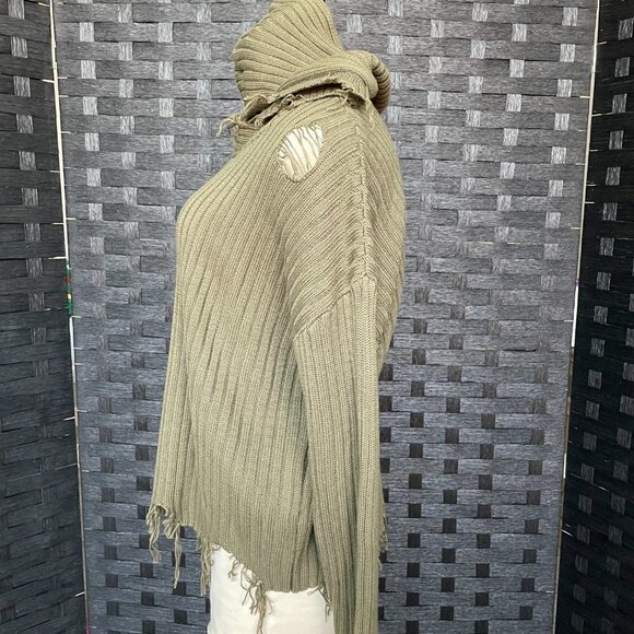 Gilded Intent Women's Distressed Sweater ribbed knit Olive Green size S NWT - Picture 2 of 7